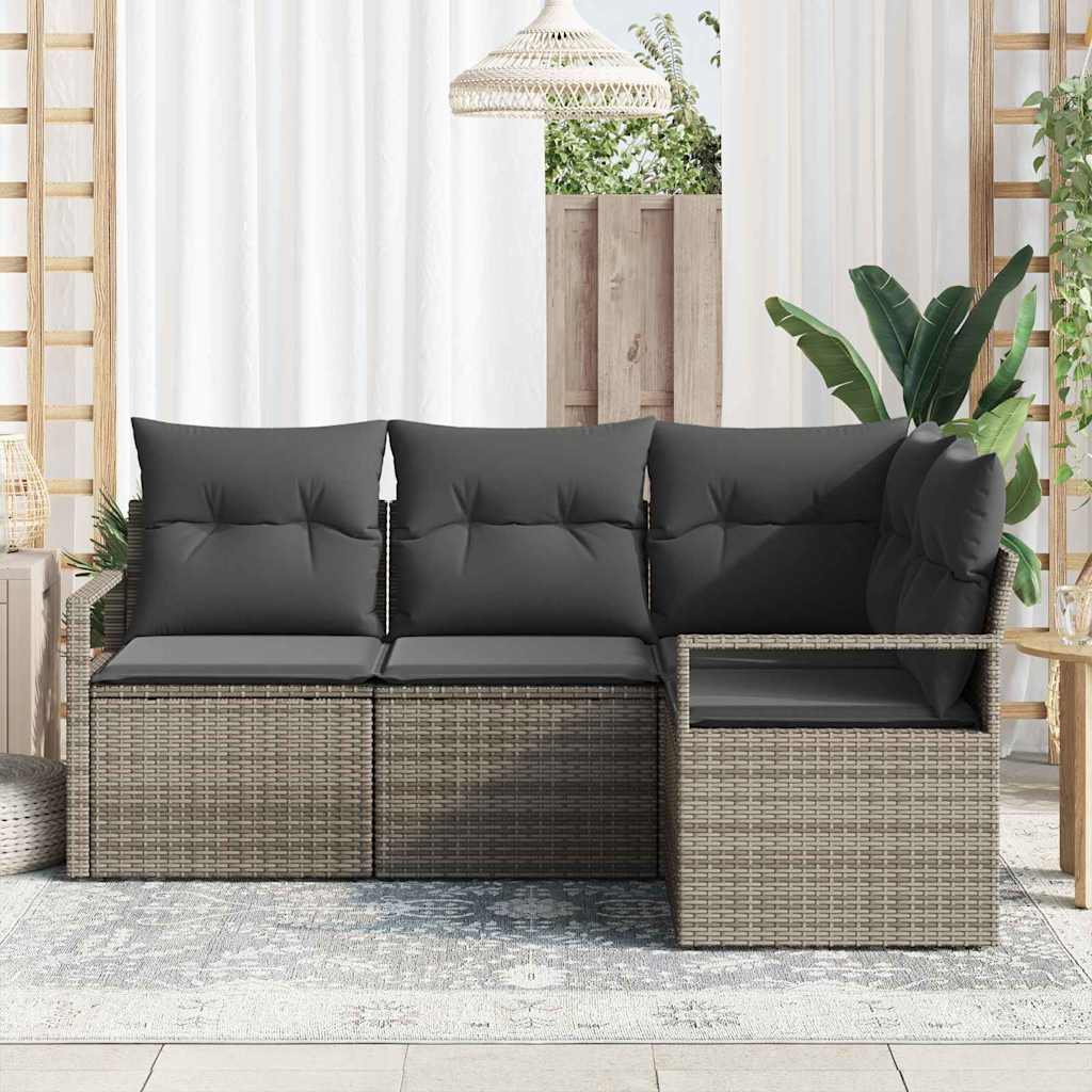 Sofa Set with Cushion with Storage 4 pcs Grey Poly Rattan