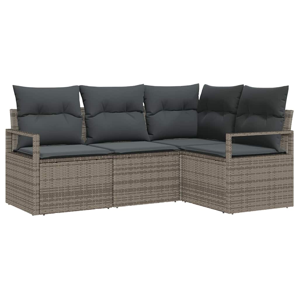 Sofa Set with Cushion with Storage 4 pcs Grey Poly Rattan