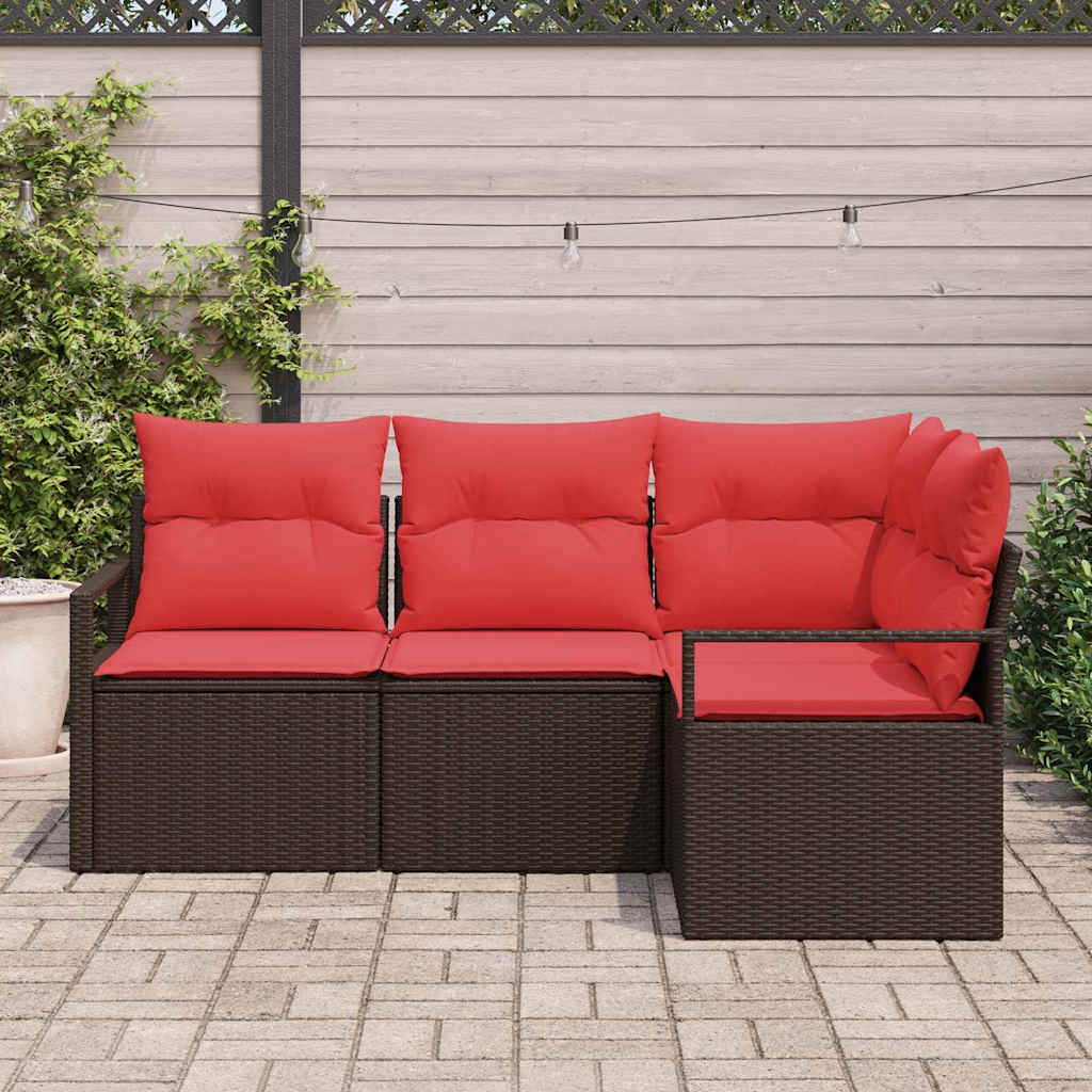 Sodo Sofų Rinkinys su pagalve 4 pcs Ruda ir raudona poliratanas