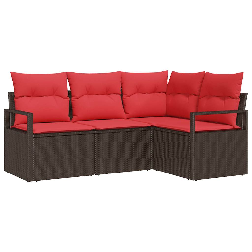 Sodo Sofų Rinkinys su pagalve 4 pcs Ruda ir raudona poliratanas