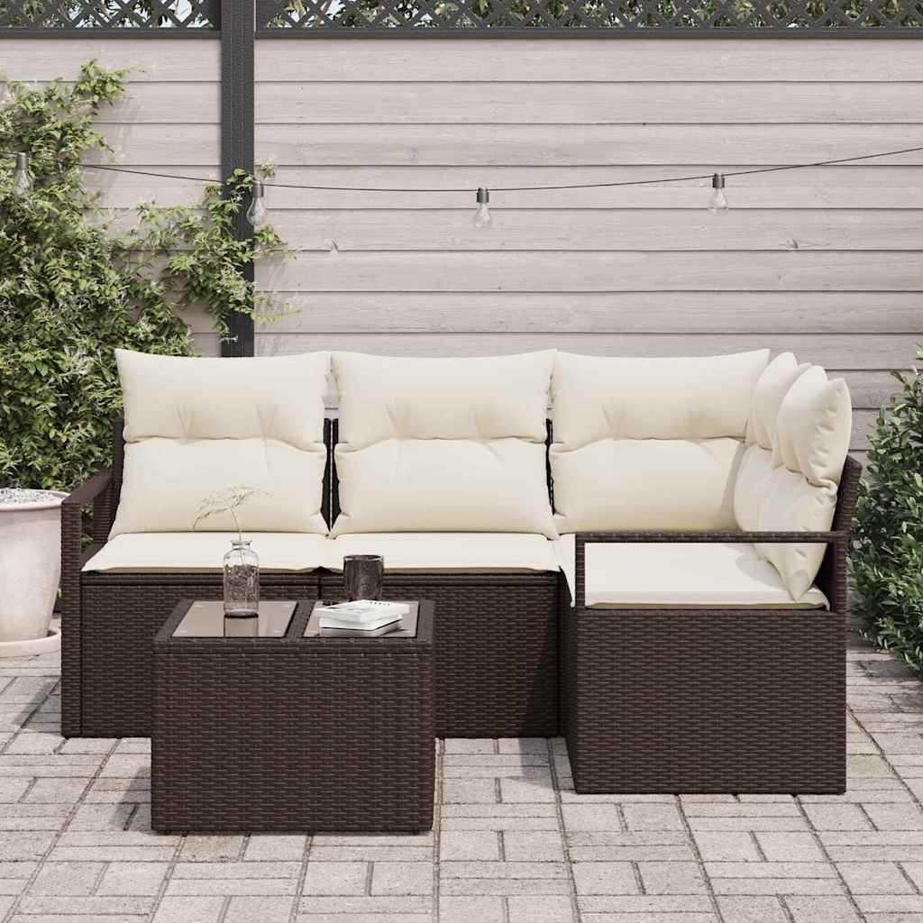 4-piece garden sofa set with cushions, grey poly rattan