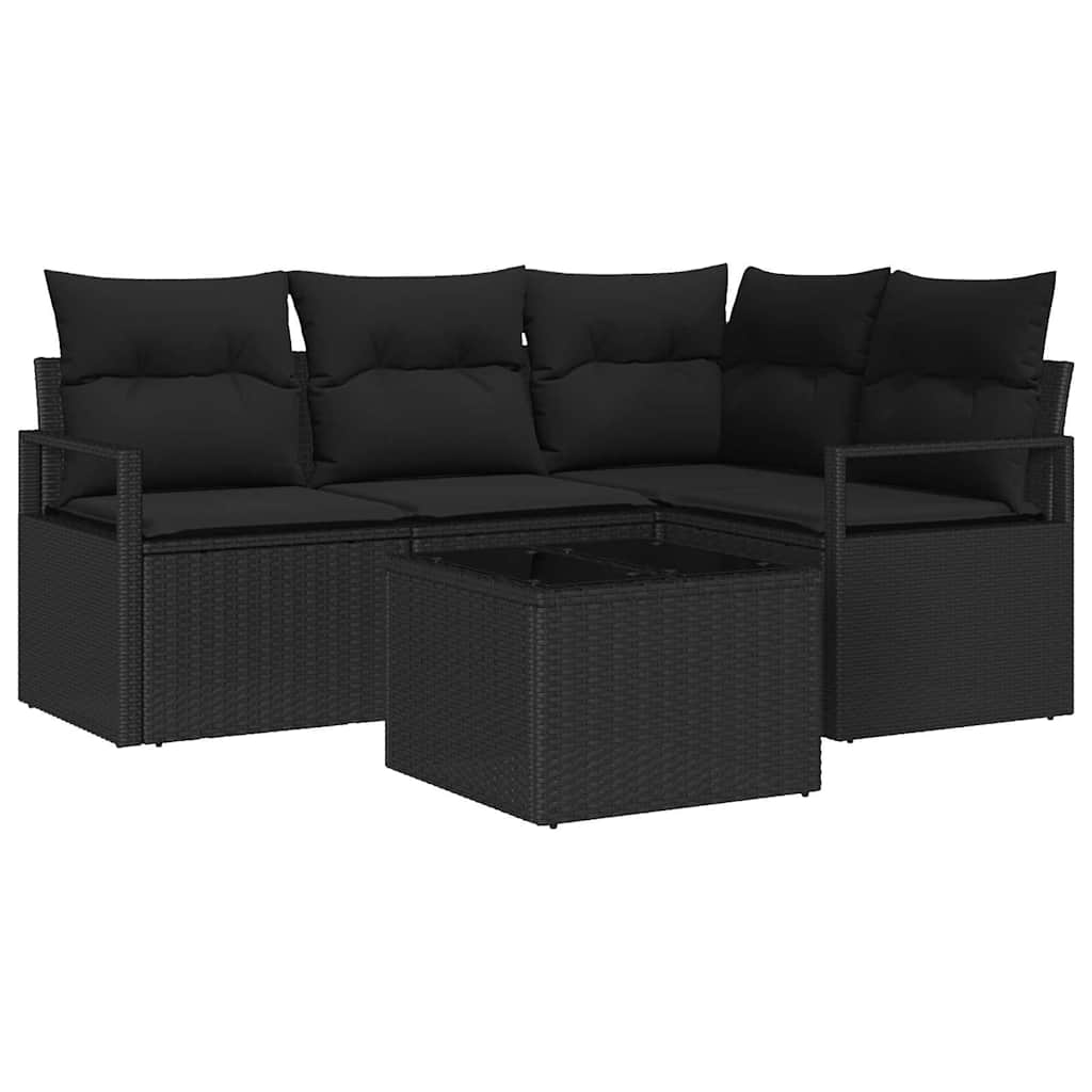 5-piece Patio Sofa Set with Cushion Storage Black Poly Rattan