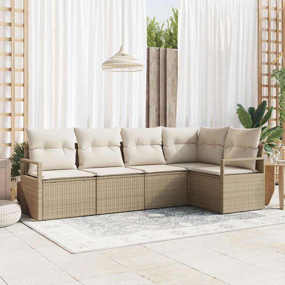 5 dalių sodo sofa rinkinys su pagalvėlėmis smėlio poli ratano