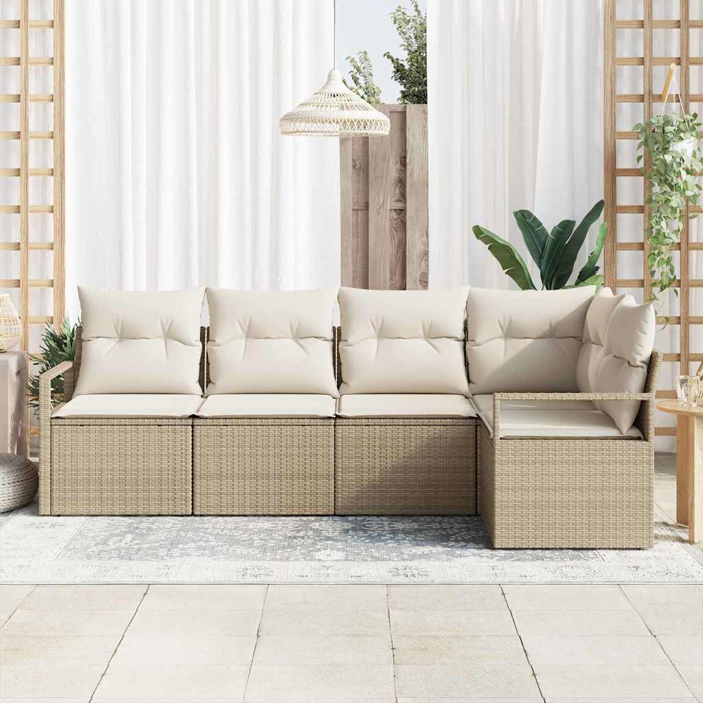 5 dalių sodo sofa rinkinys su pagalvėlėmis smėlio poli ratano