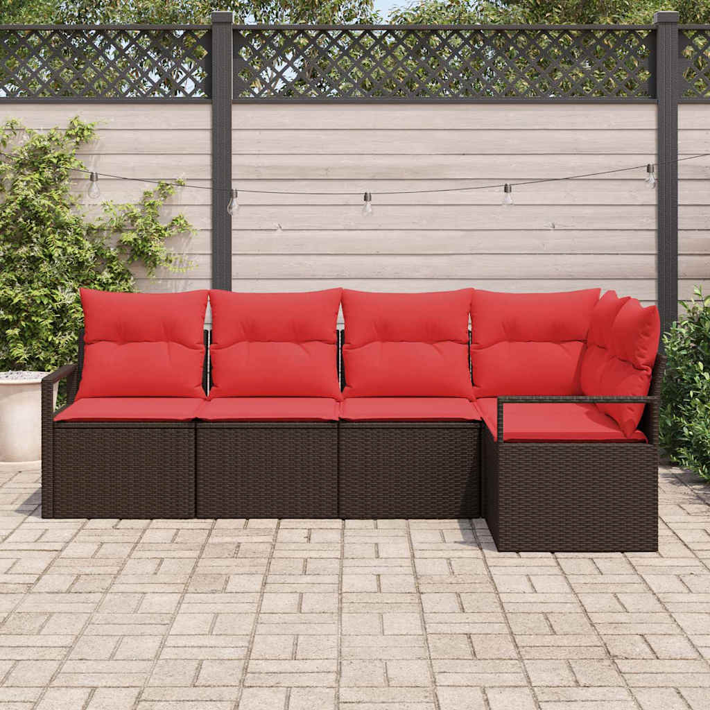 Sodo Sofų Rinkinys su pagalve 5 pcs Ruda ir raudona poliratanas