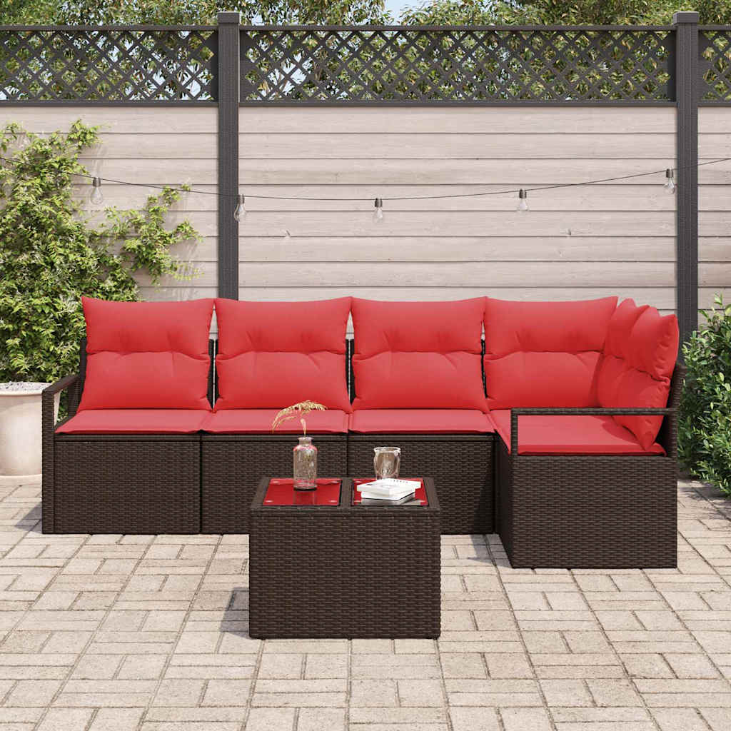 Sodo Sofų Rinkinys su pagalve 6 pcs Ruda ir raudona poliratanas