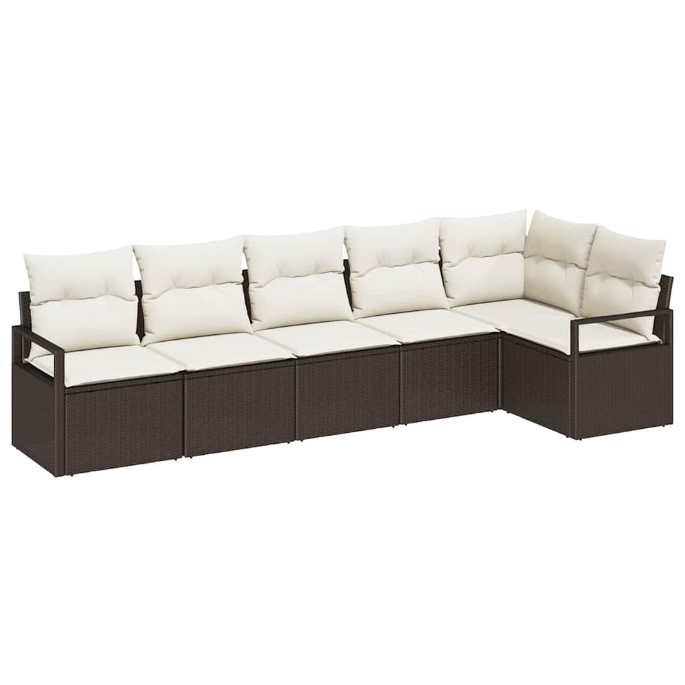 6-Piece Garden Sofa Set with Cushions, Brown Poly Rattan