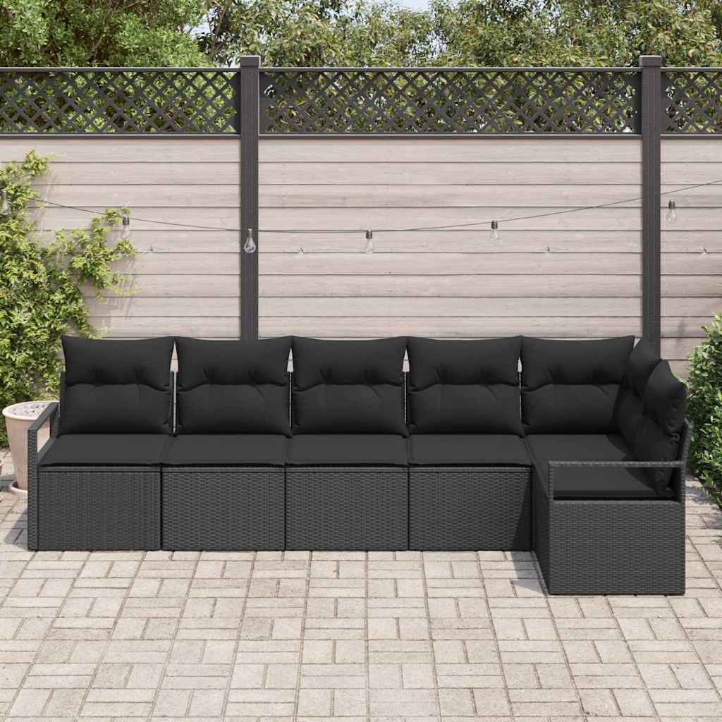 6 dalių sodo sofos komplektas su pagalvėm juoda poli rattan