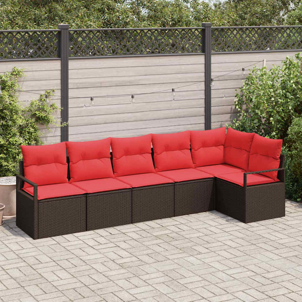 Sodo Sofų Rinkinys su pagalve 6 pcs Ruda ir raudona poliratanas