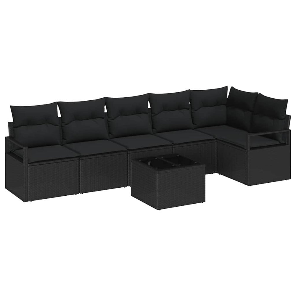 7-piece garden sofa with cushions in beige poly rattan