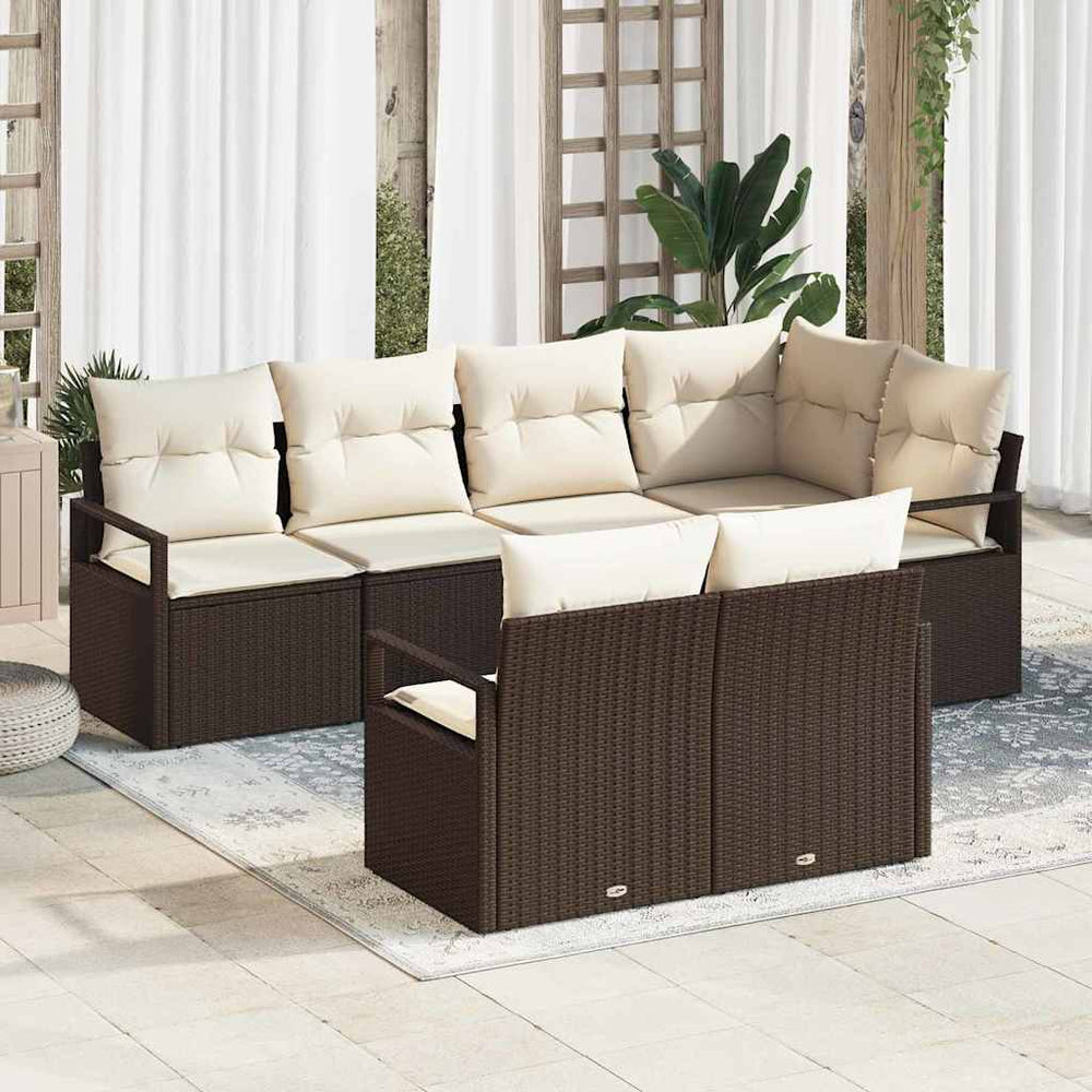 7 dalių sodo sofa rinkinys su pagalvėlėmis ruda polirattanė