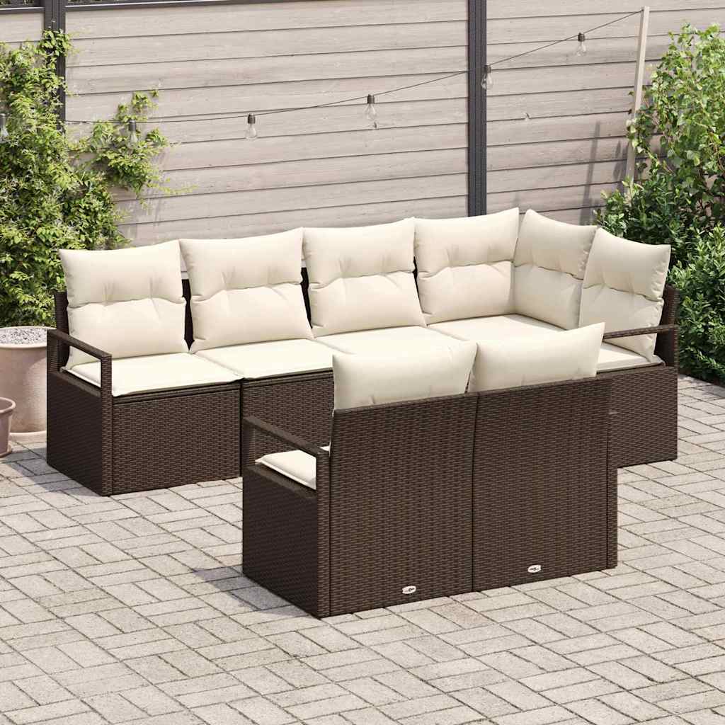 7 dalių sodo sofa rinkinys su pagalvėlėmis ruda polirattanė