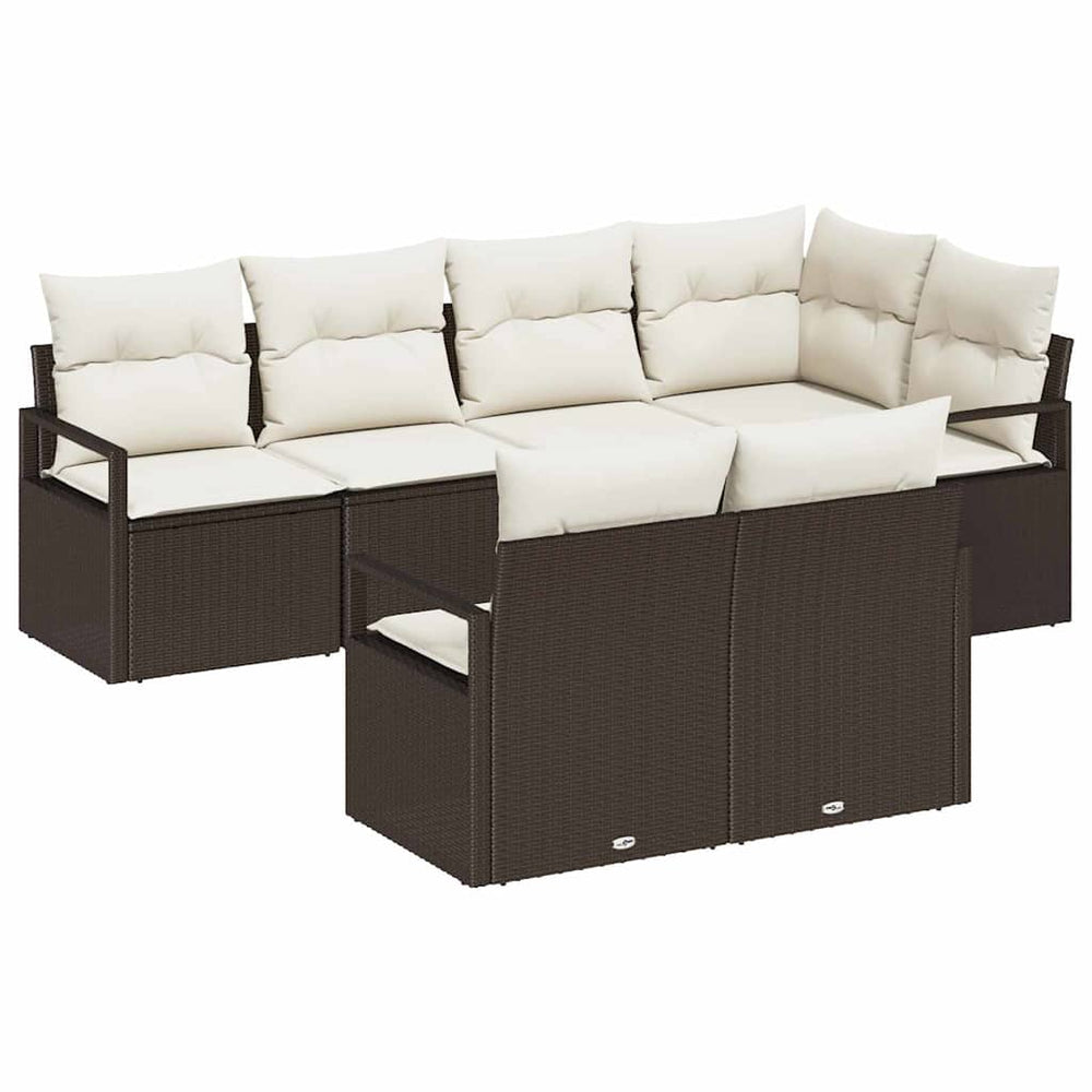 7 dalių sodo sofa rinkinys su pagalvėlėmis ruda polirattanė
