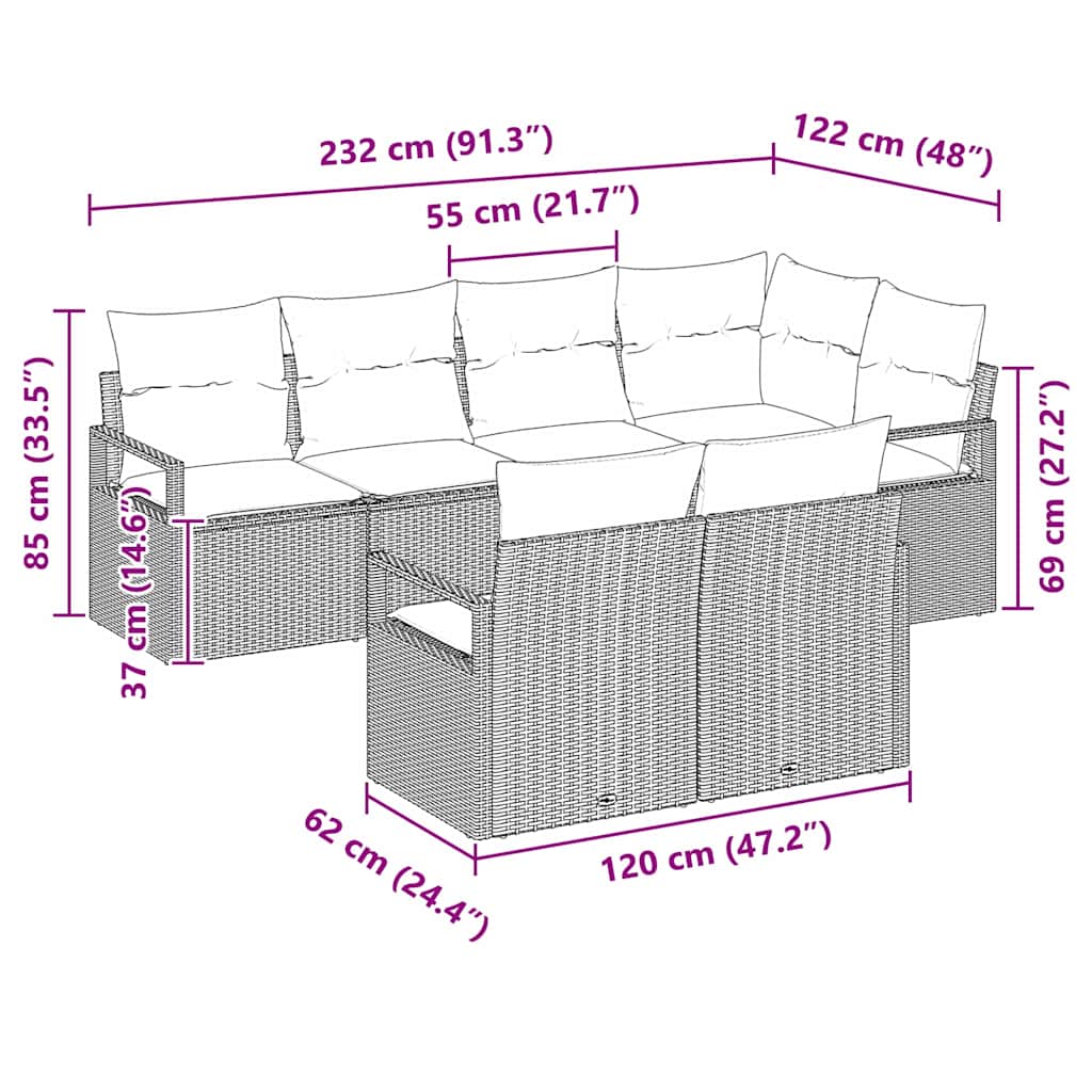 7 dalių sodo sofa rinkinys su pagalvėlėmis ruda polirattanė