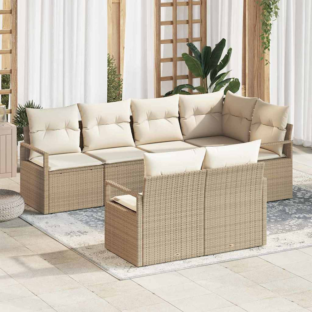 7 dalių sodo sofa rinkinys su pagalvėlėmis smėlio poli ratanas