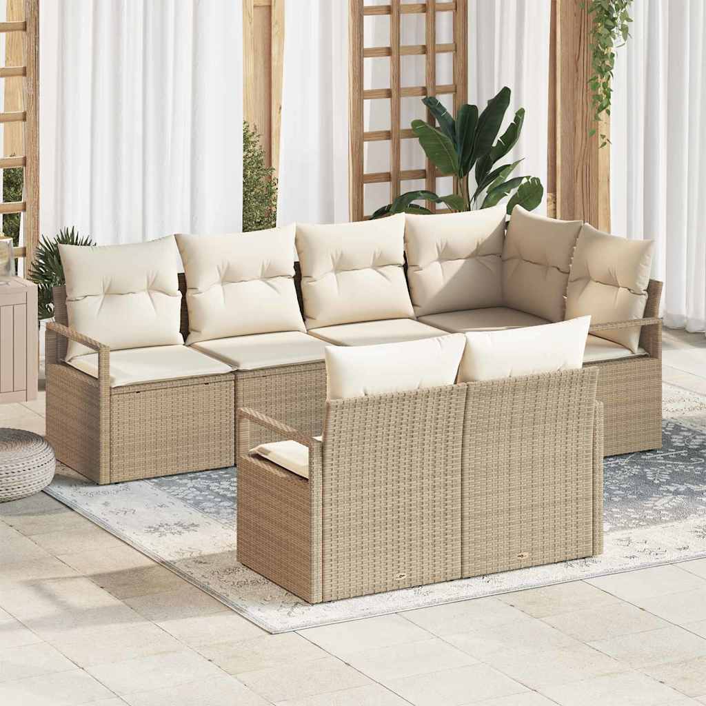7 dalių sodo sofa rinkinys su pagalvėlėmis smėlio poli ratanas