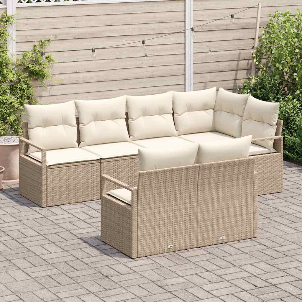 7 dalių sodo sofa rinkinys su pagalvėlėmis smėlio poli ratanas