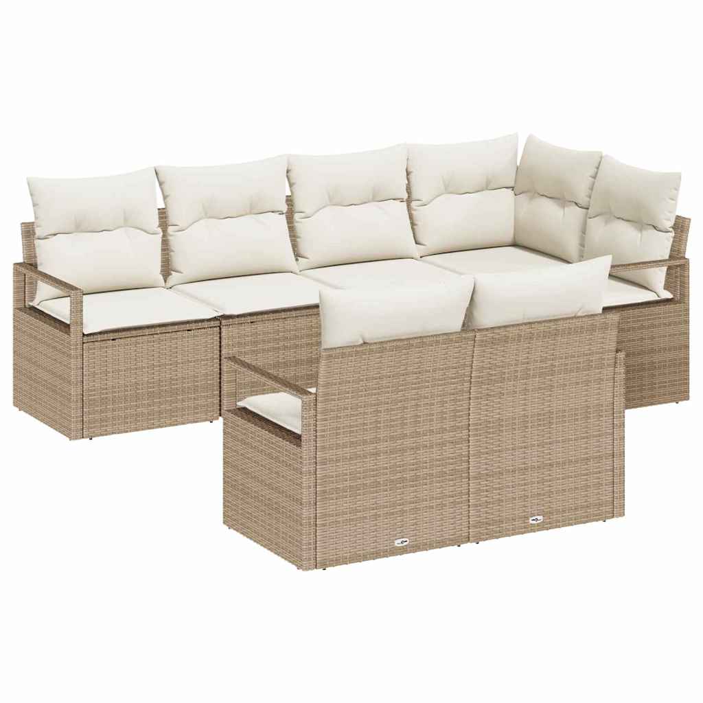 7 dalių sodo sofa rinkinys su pagalvėlėmis smėlio poli ratanas