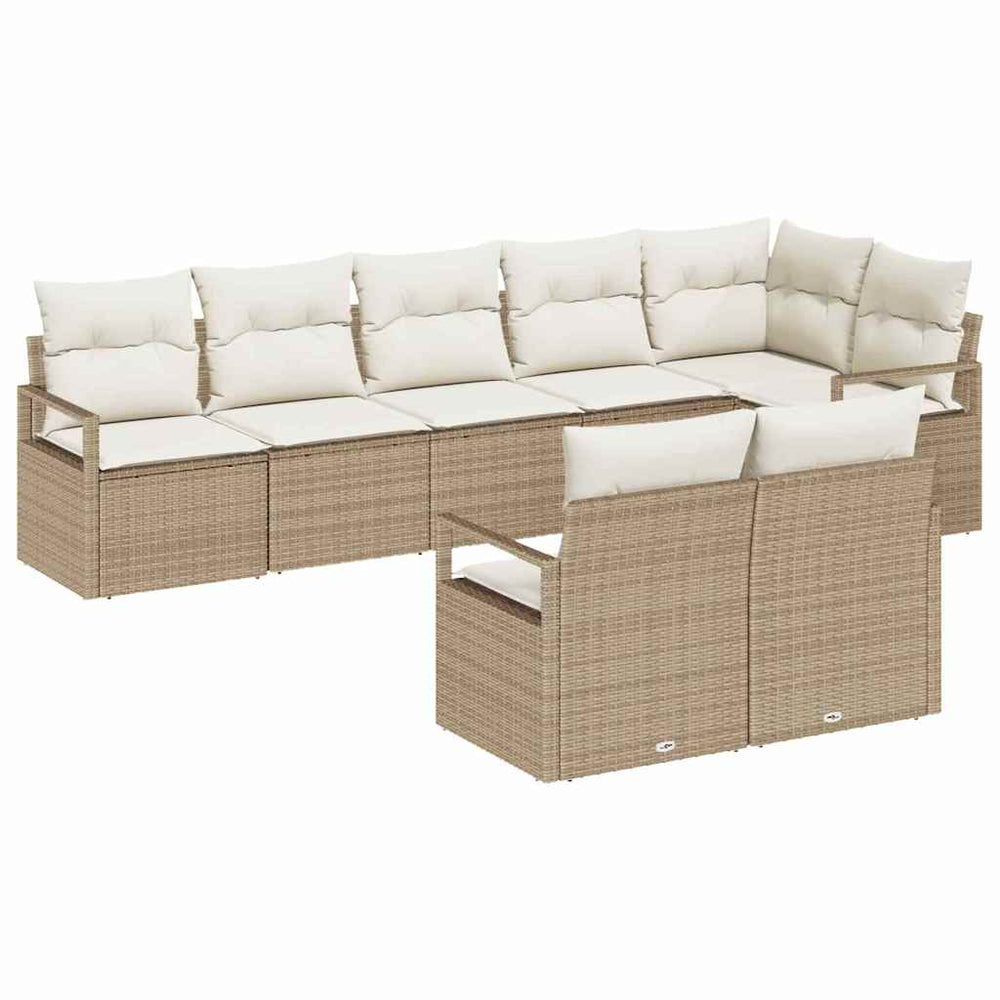 8-piece garden sofa set with cushions, sand-coloured poly rattan