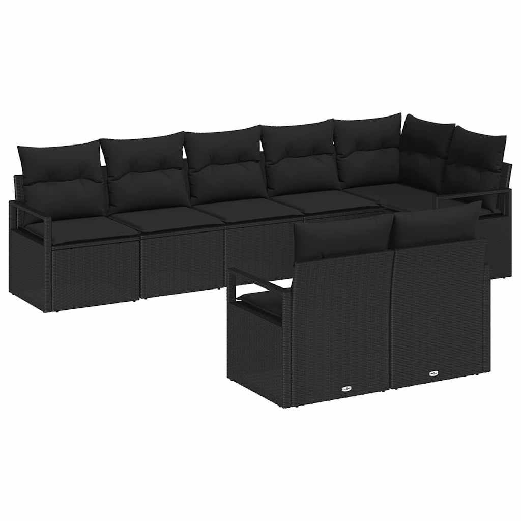 Sodo Sofų Rinkinys su pagalve 8 pcs Juoda poliratanas