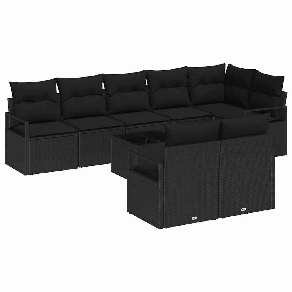 Sodo Sofų Rinkinys su pagalve 9 pcs Juoda poliratanas
