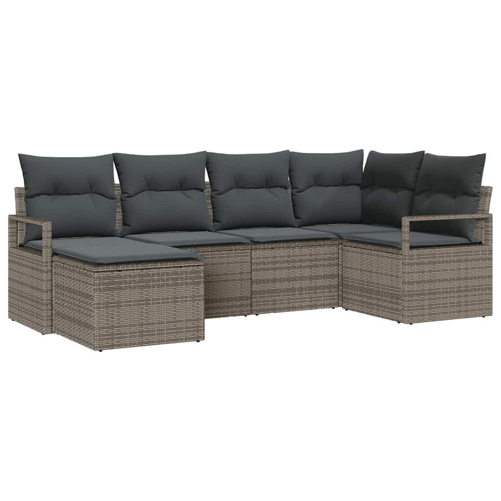 6-piece garden sofa set with cushions grey poly rattan