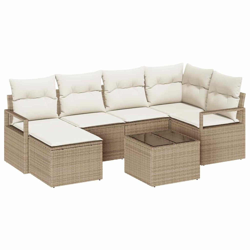 7-piece garden sofa set with cushions, brown poly rattan