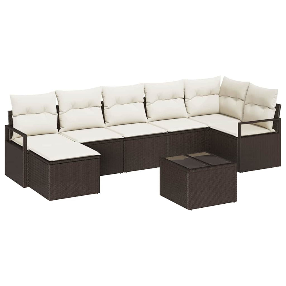7 Piece Garden Sofa Set with Grey Cushions from Poly Rattan
