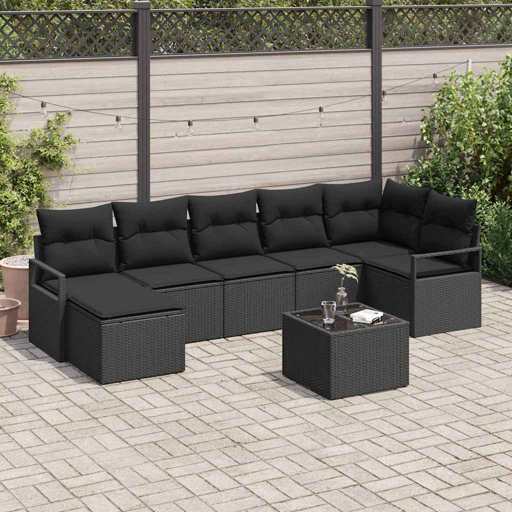 Sofa set with cushion and storage 8 pcs Black poly rattan