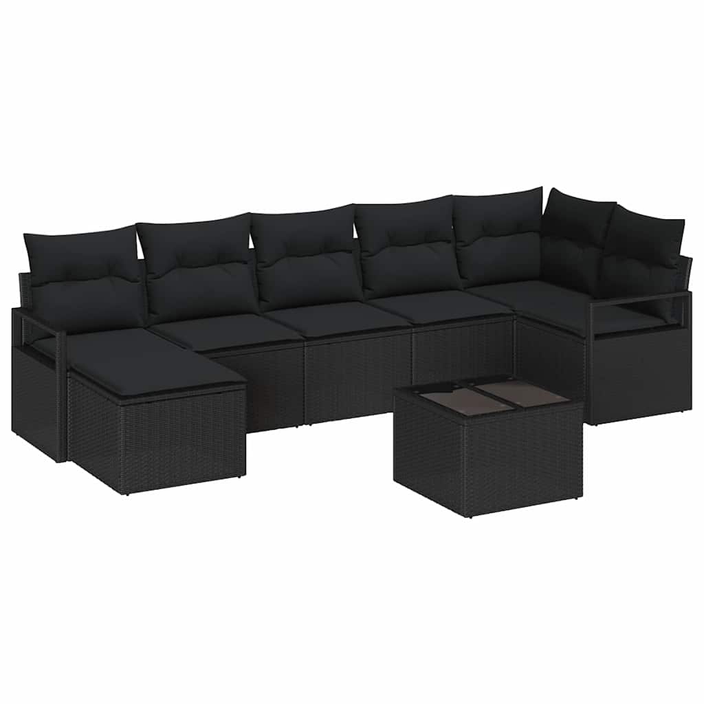 Sofa set with cushion and storage 8 pcs Black poly rattan