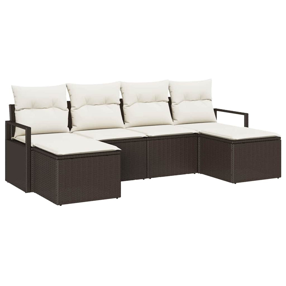 6-Piece Garden Sofa Set with Cushions, Brown Poly Rattan