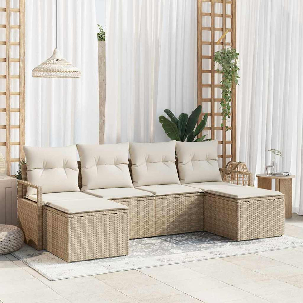 6 dalių sodo sofa rinkinys su pagalvėlėmis, smėlio spalvos poli ratanas