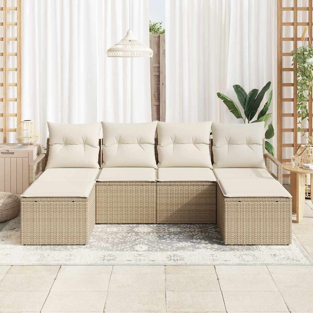 6 dalių sodo sofa rinkinys su pagalvėlėmis, smėlio spalvos poli ratanas