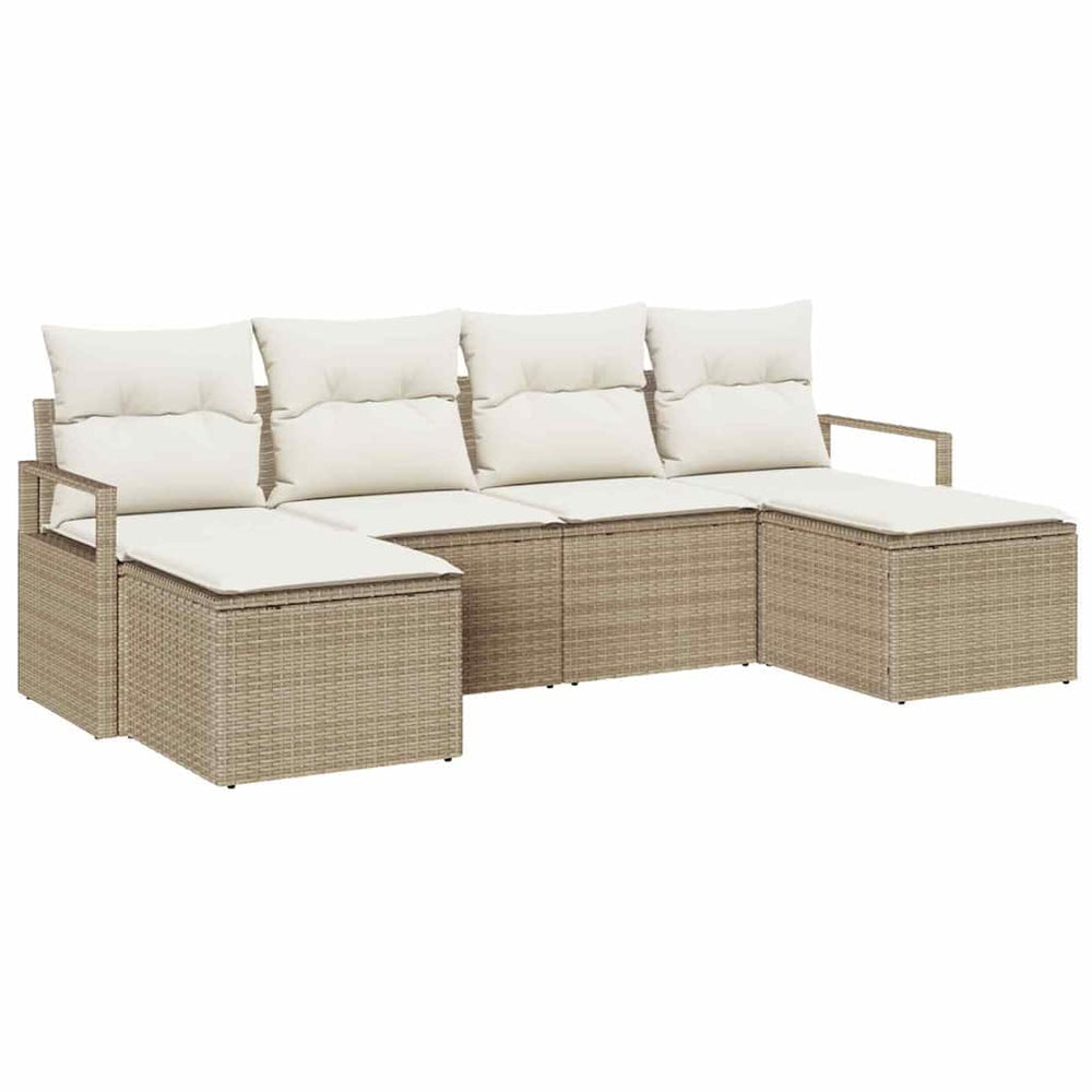 6 dalių sodo sofa rinkinys su pagalvėlėmis, smėlio spalvos poli ratanas