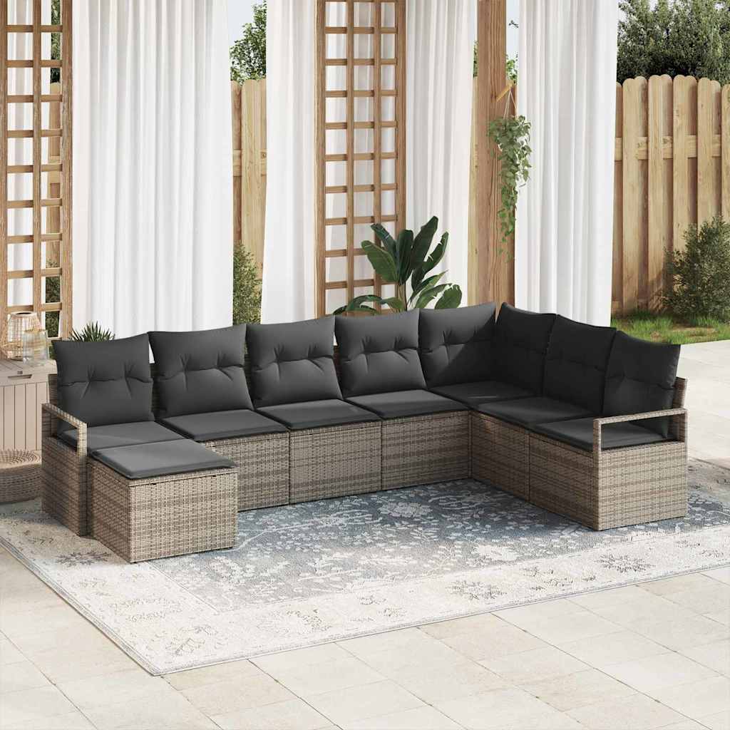 Sofa set with storage cushion 8 pcs Grey poly rattan