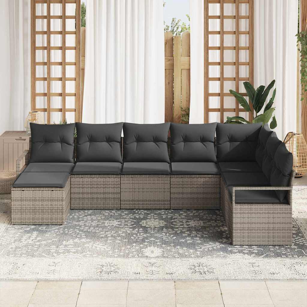 Sofa set with storage cushion 8 pcs Grey poly rattan