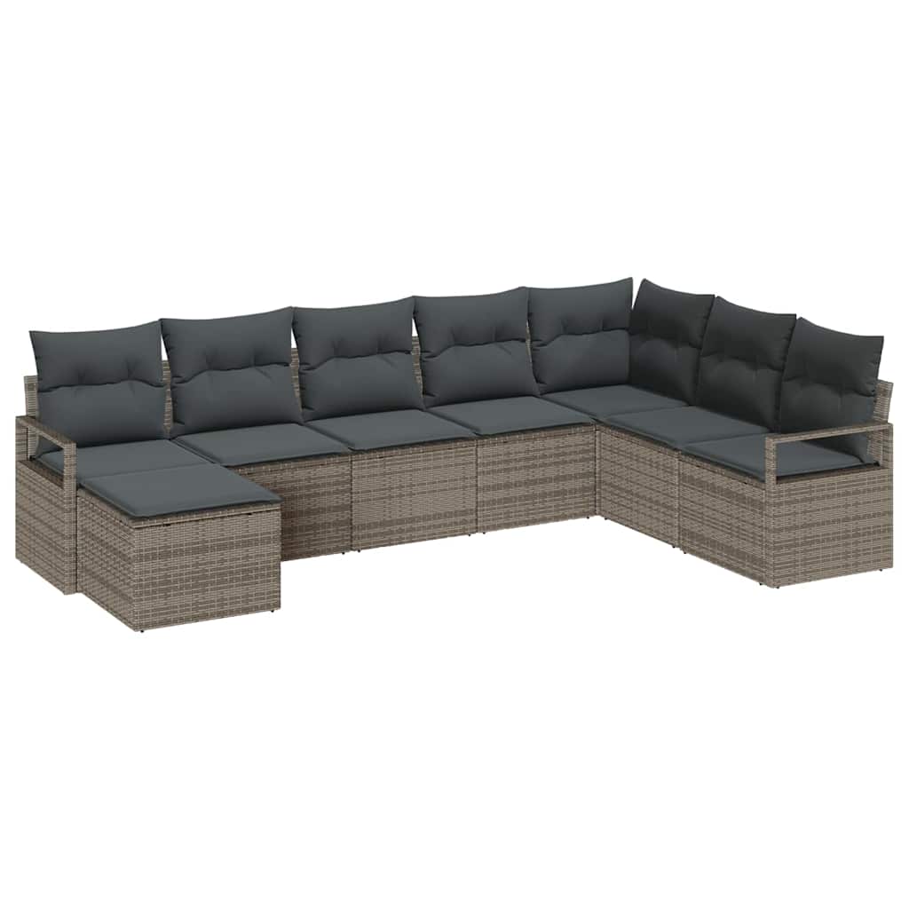 Sofa set with storage cushion 8 pcs Grey poly rattan