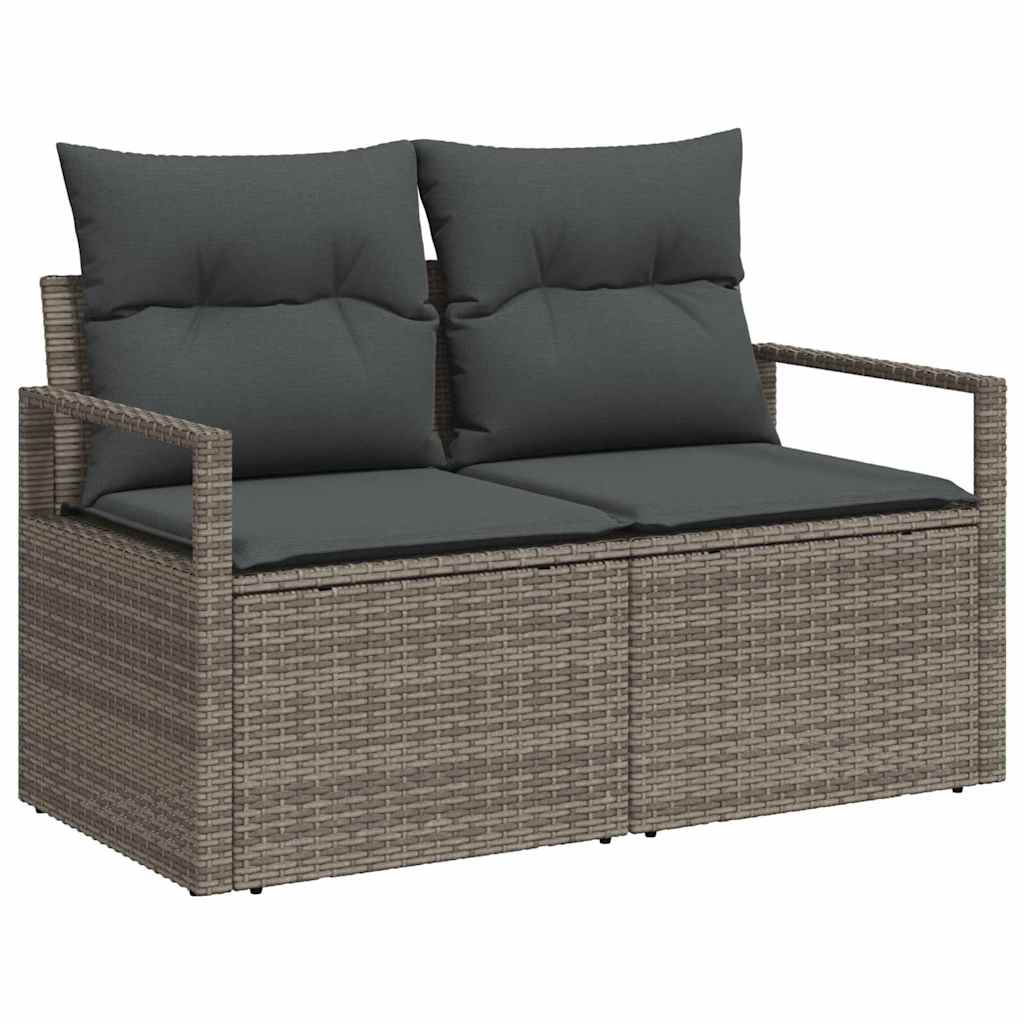Sofa set with storage cushion 8 pcs Grey poly rattan