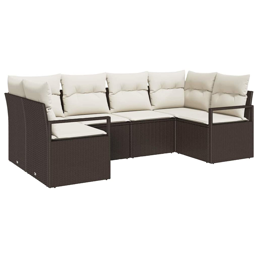 6-piece garden sofa set with cushions, brown, poly rattan