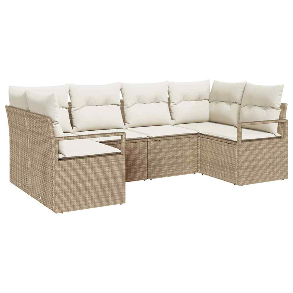 6-piece garden sofa set with cushions, beige poly rattan