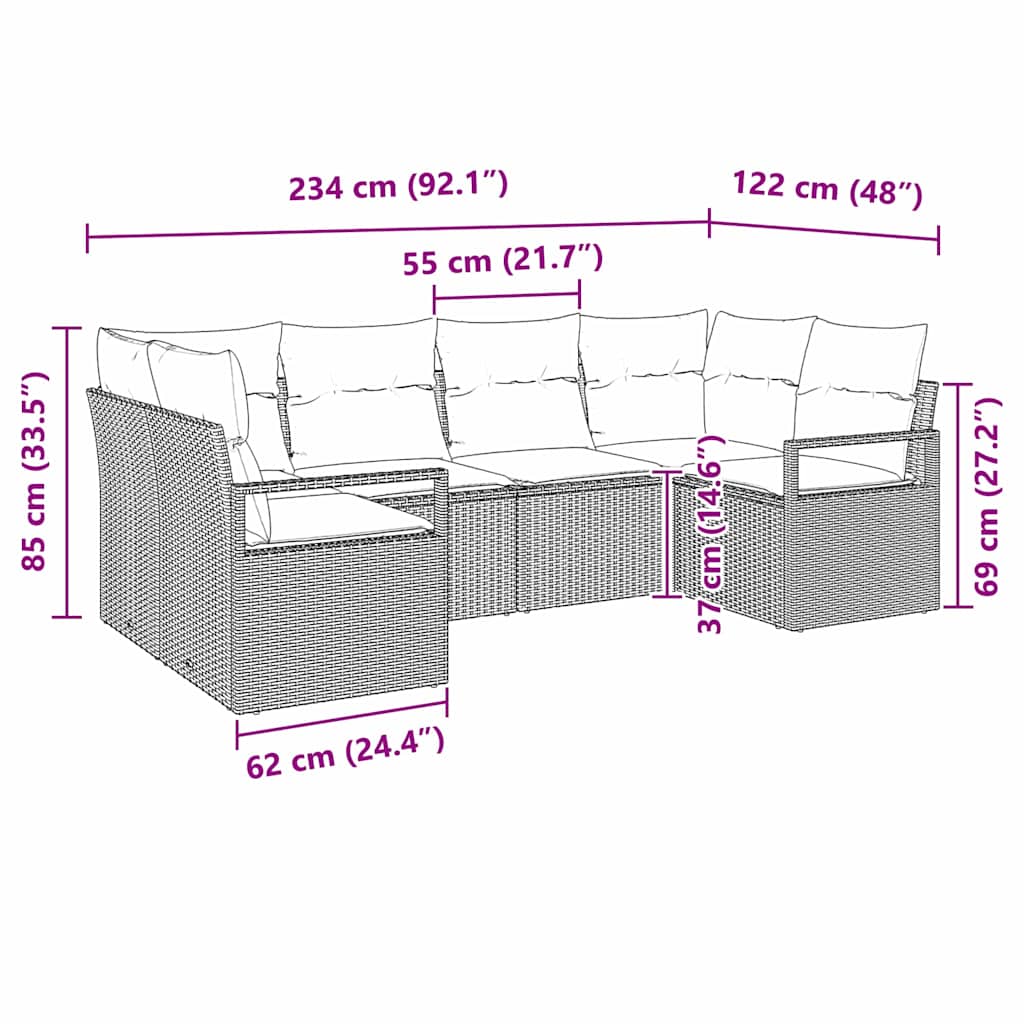 Sodo Sofų Rinkinys su pagalve 6 pcs Juoda poliratanas