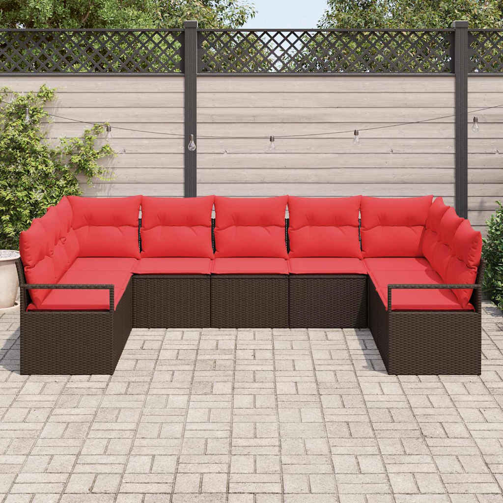 Sodo Sofų Rinkinys su pagalve 7 pcs Ruda ir raudona poliratanas