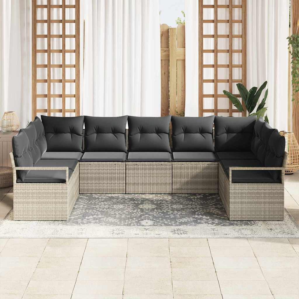 9 dalių sodo sofa komplektas su pagalvėlėmis Šviesiai pilka Poli Ratanas