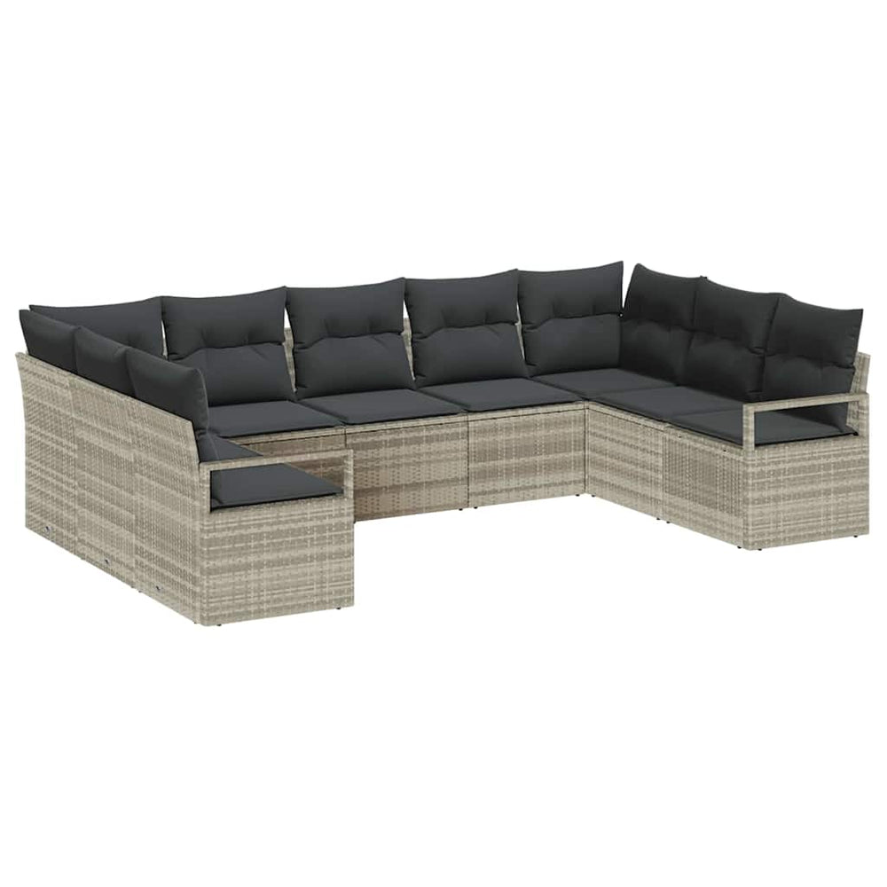 9 dalių sodo sofa komplektas su pagalvėlėmis Šviesiai pilka Poli Ratanas