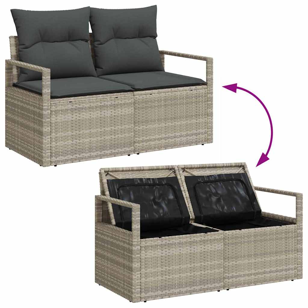 9 dalių sodo sofa komplektas su pagalvėlėmis Šviesiai pilka Poli Ratanas