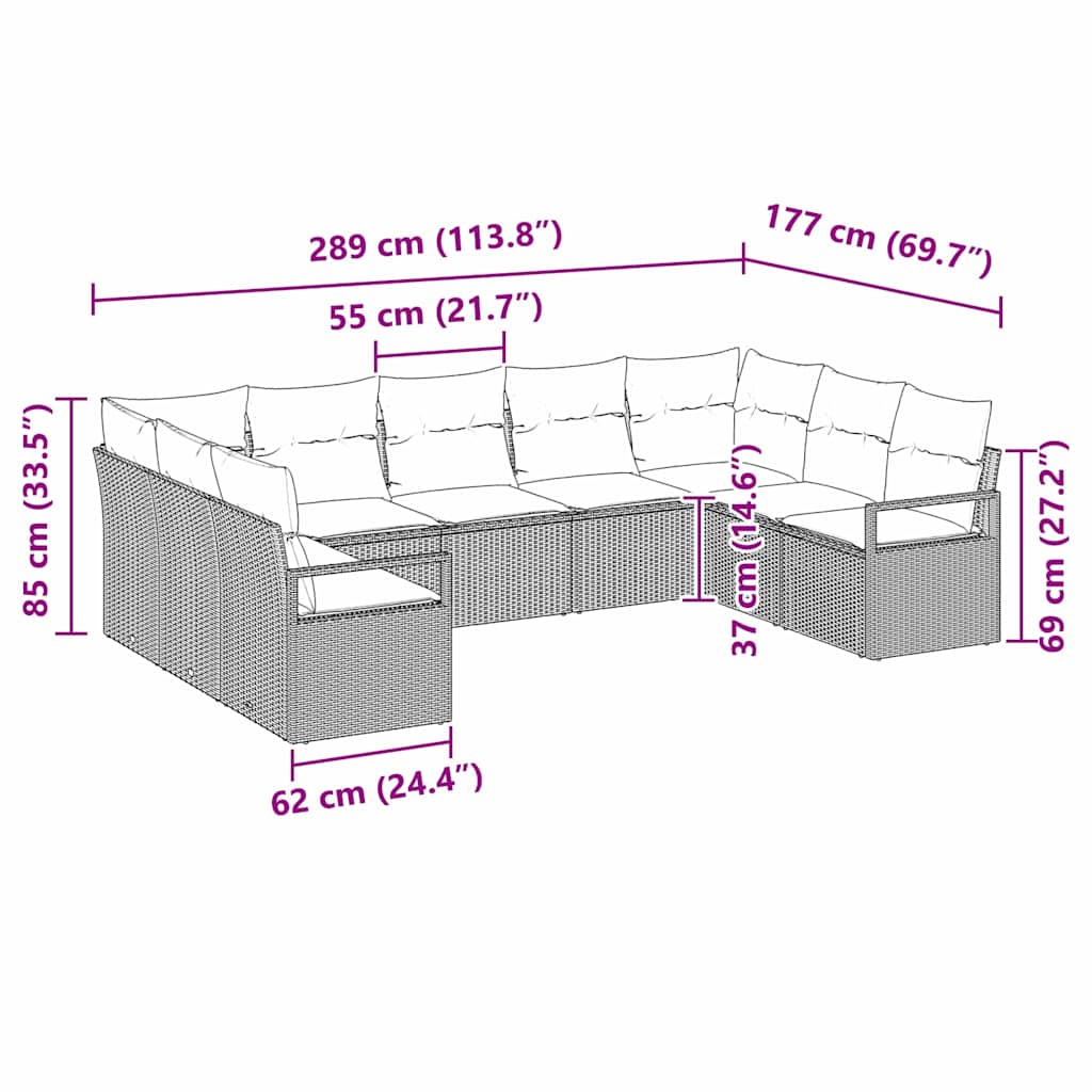 9 dalių sodo sofa komplektas su pagalvėlėmis Šviesiai pilka Poli Ratanas