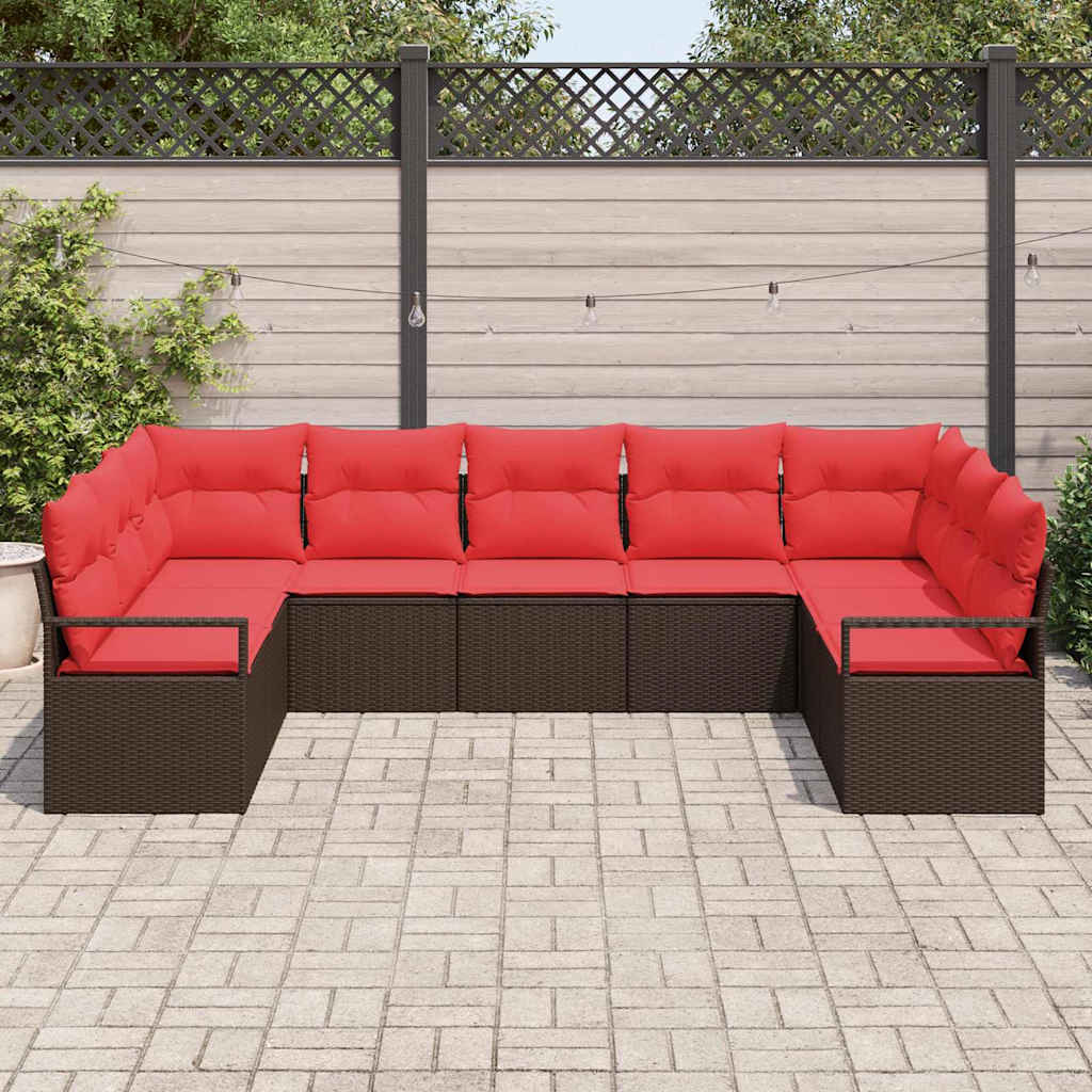 Sodo Sofų Rinkinys su pagalve 9 pcs Ruda ir raudona poliratanas