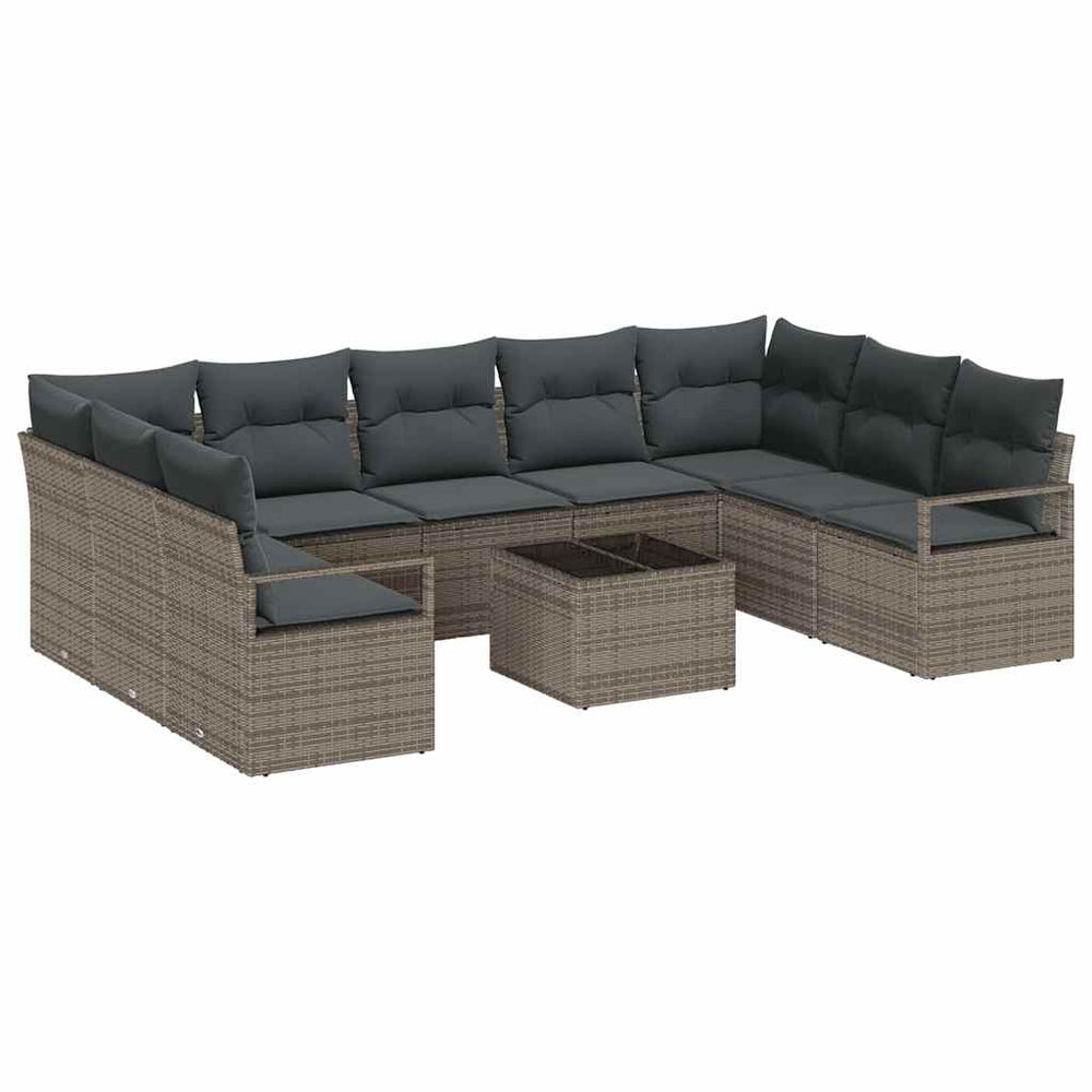 9-piece garden sofa set with cushions, black poly rattan
