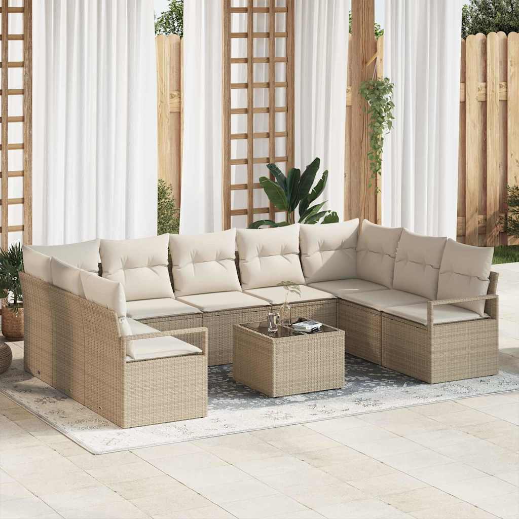 10-Piece Garden Sofa Set with Cushions, Brown Poly Rattan