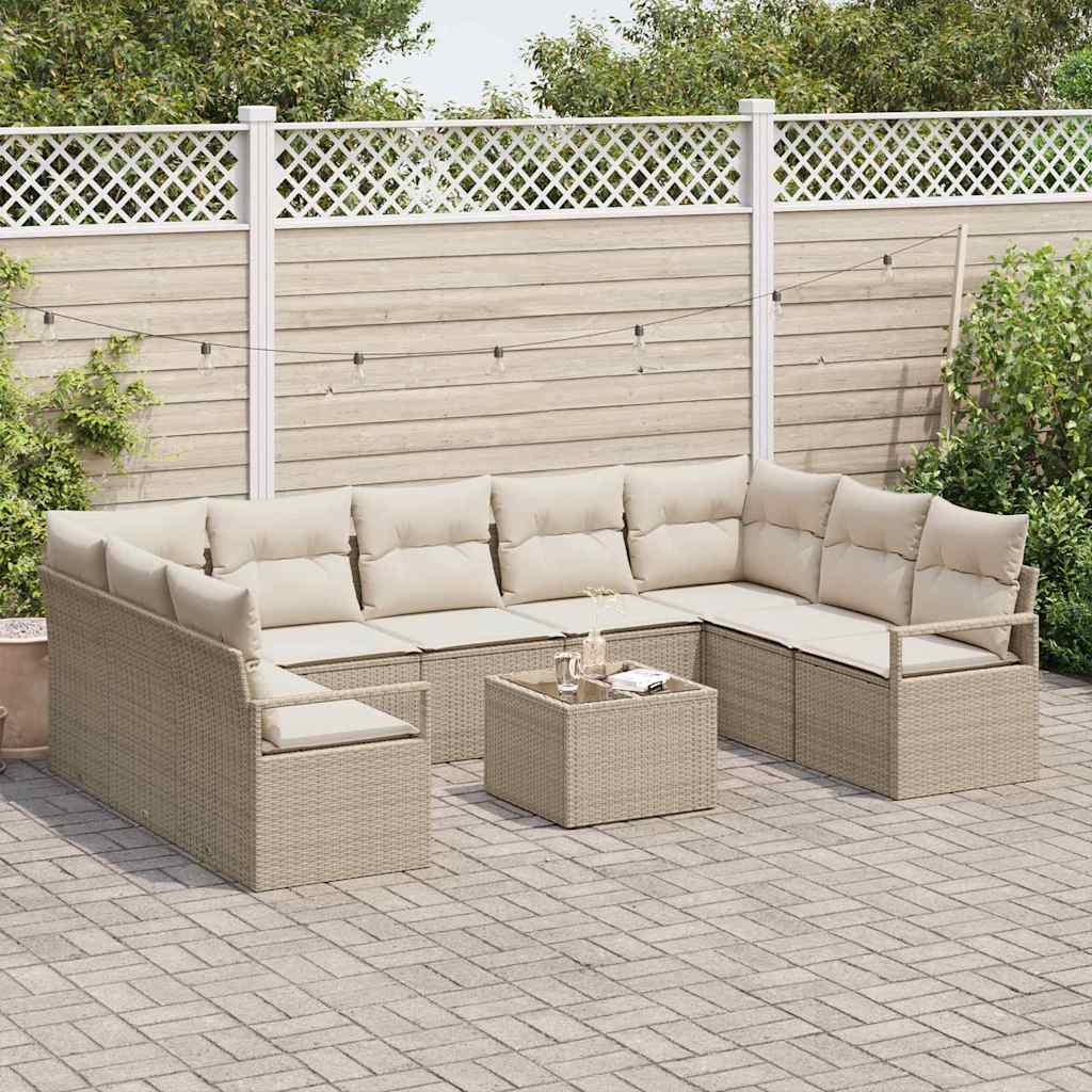 10-Piece Garden Sofa Set with Cushions, Brown Poly Rattan
